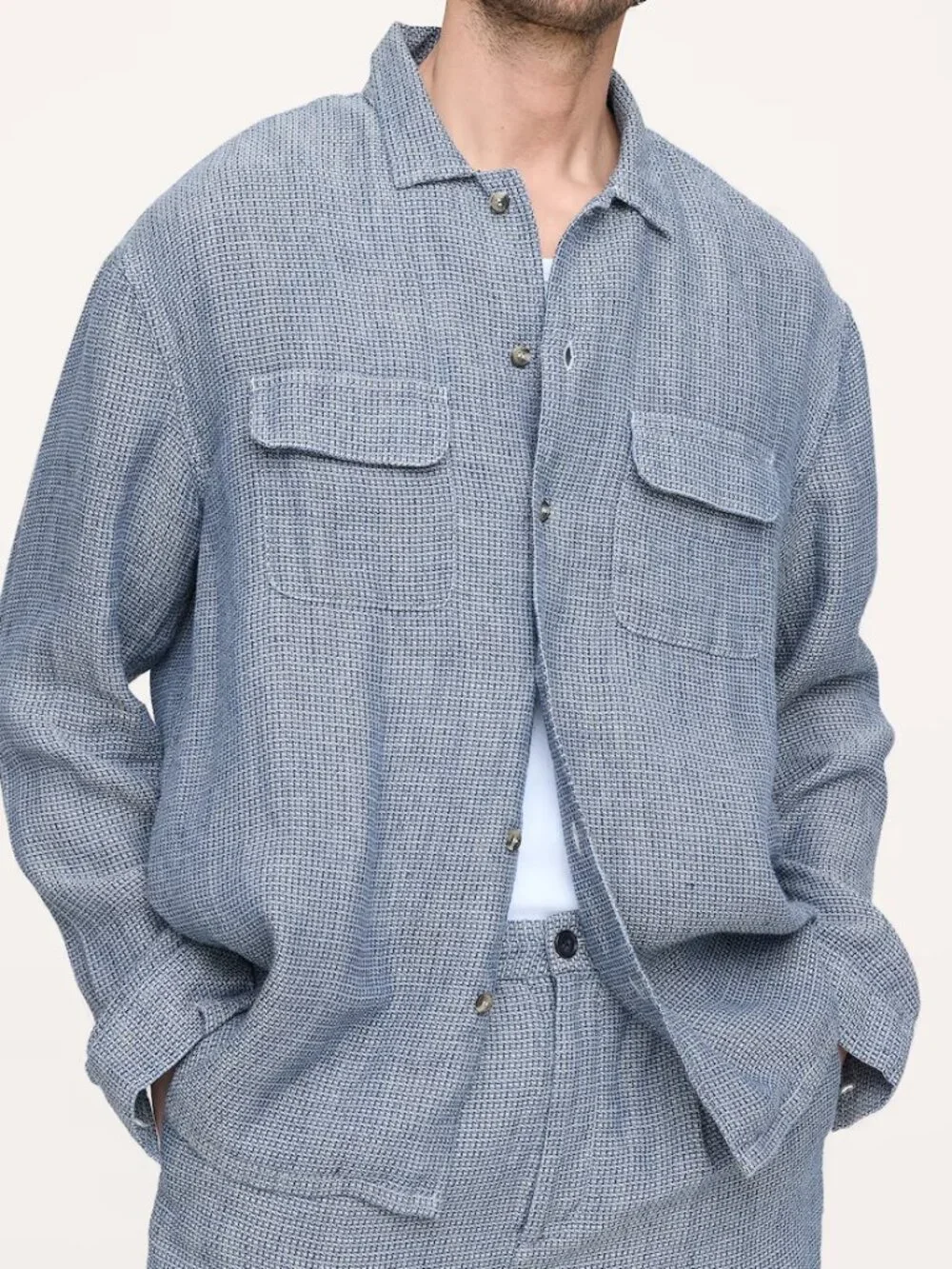 NWT!!! Banana Republic Men's White Texture 100% Linen Relaxed-Fit Resort Shirt M